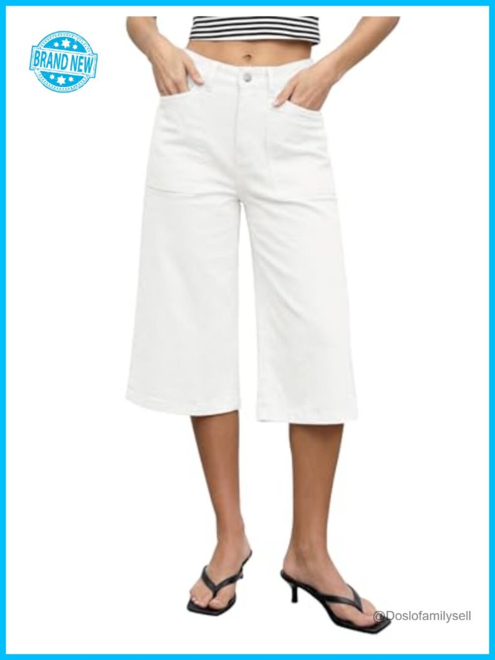 Wide Leg High Waisted Capri Jeans with Pocket